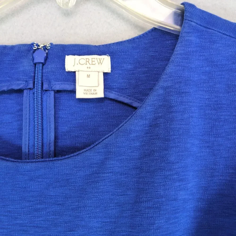 J Crew Blue Pleated Ponte Knit Fit & Flare Dress Sz M Knee-Length‎ Preppy Retro